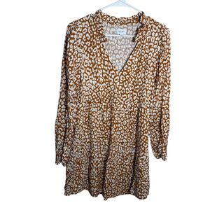 True Craft Dress Women's XS V-Neck Long Cheetah Tiered Casual Boho Artsy